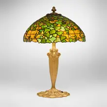 Duffner & Kimberly, Ivy table lamp, c. 1910, leaded glass, gilt bronze