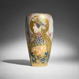Large Allegory of Germany Amphora portrait vase by Stellmacher Nikolaus Kannhäuser for Riessner & Kessel, c. 1900, glazed, gilt and enameled porcelain, sold Mar 2026