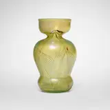 Tiffany Studios, Early experimental pulled-feather vase with cupped top, c. 1895, hand-blown Favrile glass