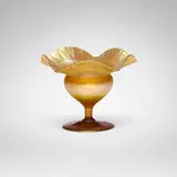 Ruffled vase by Tiffany Studios, c. 1907, hand-blown Favrile glass, sold Mar 2026