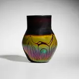 Decorated vase by Tiffany Studios, c. 1900, hand-blown Favrile glass, sold Mar 2026