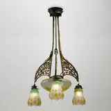 Daum, Chandelier, c. 1920, vitrified and acid-etched glass, patinated cast bronze