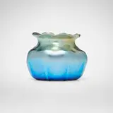 Early ribbed cabinet vase by Tiffany Studios, c. 1898, hand-blown Favrile glass, sold Mar 2026