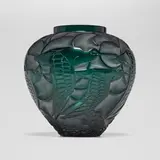 Courlis vase by René Lalique, c. 1931, clear and frosted teal glass, sold Mar 2026