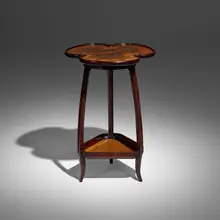 Chardon marquetry occasional table by Louis Majorelle, c. 1900, mahogany, mixed wood inlay, sold Mar 2026