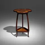 Louis Majorelle, Chardon marquetry occasional table, c. 1900, mahogany, mixed wood inlay