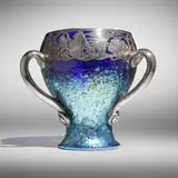 Loetz, Phänomen loving cup with silver overlay (Gre 377), c. 1900, hand-blown glass, silver