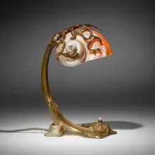 Desk lamp by Art Nouveau, c. 1900, brass, nautilus shell, sold Mar 2026