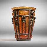 Daum and Majorelle, Vase, c. 1920, hand-blown glass with gold leaf, bronze, wrought iron