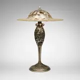 Daum and Louis Katona, Art Deco table lamp, c. 1920, cast and acid-etched glass, silvered iron