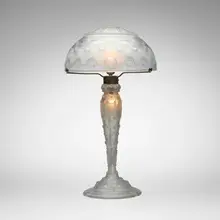 Art Deco table lamp by Daum, c. 1925, molded, acid-etched, and frosted glass, enameled metal, sold Mar 2026