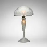 Daum, Art Deco table lamp, c. 1925, molded, acid-etched, and frosted glass, enameled metal