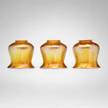 Quezal, Ribbed shades, set of three, c. 1910, hand-blown glass