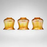 Quezal, Ribbed shades, set of three, c. 1910, hand-blown glass