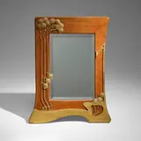 Walter Scherf, Art Nouveau mirror, c. 1900, brass, mahogany, mirrored glass