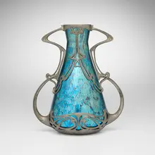 Loetz, Papillon vase with Art Nouveau mount, c. 1898, hand-blown glass, pewter