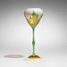 Pulled-feather floriform vase by Tiffany Studios, c. 1900-1903, hand-blown Favrile glass, sold Mar 2026