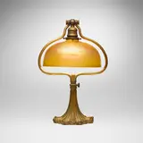 Tiffany Studios, Damascene desk lamp, c. 1910, hand-blown Favrile glass, acid-etched and gilt bronze