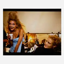 James + Carolyn Murphy backstage: Ghost Show NYC (from the James King: Supermodel series) by Nan Goldin, 1995, Cibachrome print, sold Mar 2026
