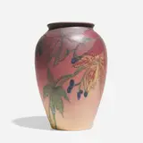 Double Vellum/Decorated Mat vase with woodbine leaves and berries by Elizabeth N. Lincoln for Rookwood Pottery, sold Nov 2024