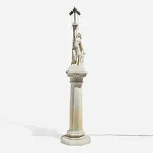 Fritz Albert for Northwestern Terra Cotta Co., Art Deco Egyptian Revival floor lamp, c. 1920, glazed earthenware