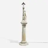 Art Deco Egyptian Revival floor lamp by Fritz Albert for Northwestern Terra Cotta Co., c. 1920, glazed earthenware, sold Nov 2024