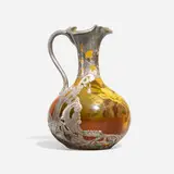 Standard Glaze ewer with wild roses and Gorham silver overlay by Helen Pabodie Stuntz, sold Nov 2024