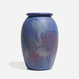 Large Double Vellum/Decorated Mat vase with tree peonies by Louise Abel for Rookwood Pottery, sold Nov 2024