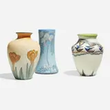 Collection of three Vellum vases by Rookwood Pottery, sold Nov 2024