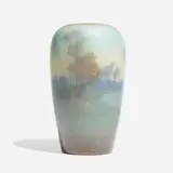 Scenic Vellum vase with trees and a pond by Lenore Asbury for Rookwood Pottery, sold Nov 2024