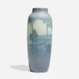 Banded scenic Vellum vase with lake and trees by Edward Diers for Rookwood Pottery, sold Nov 2024
