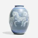 Wax Mat vase with galloping horses by Wilhelmine Rehm for Rookwood Pottery, sold Nov 2024