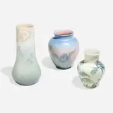 Collection of three Vellum vases by Rookwood Pottery, sold Nov 2024