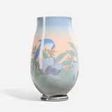 Tall Decorated Porcelain vase with exotic flowers and blue jays by Edward T. Hurley for Rookwood Pottery, sold Nov 2024