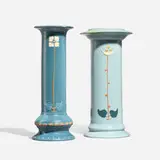 Aztec vases, set of two by Frederick Hurten Rhead for Roseville Pottery, c. 1915, glazed earthenware with squeeze-bag decoration, sold Nov 2024
