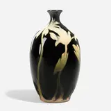 Rare carved Dark Iris vase with flowers by attribution for Rookwood Pottery Matthew Daly, sold Nov 2024