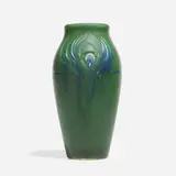 Carved Mat vase with peacock feathers by Rose Fechheimer for Rookwood Pottery, sold Nov 2024