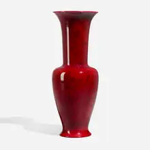 Tall vase with exotic foliage by Bernard Moore, sold Nov 2024