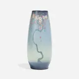 Unusual scenic Vellum vase with cherry trees by Lenore Asbury for Rookwood Pottery, sold Nov 2024