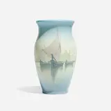 Fine marine scenic Vellum vase with Venice harbor by Carl Schmidt for Rookwood Pottery, sold Nov 2024