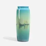 Marine scenic Decorated Porcelain vase with Venice harbor and sailboats by Carl Schmidt for Rookwood Pottery, sold Nov 2024