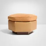 Frank Lloyd Wright, Ottoman for Tirranna, the John L. Rayward Residence, New Canaan, c. 1955, suede upholstery, grasscloth, mahogany
