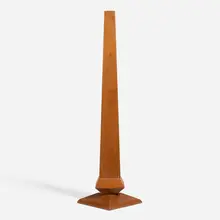 Weed vase by Frank Lloyd Wright, c. 1953, mahogany, copper-anodized aluminum, sold Oct 2025