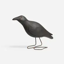 Crow decoy by F&S Decoys, c. 1950, carved and painted wood, steel, sold Oct 2025