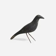 Folk Art, Crow decoy, c. 1950, carved and painted wood, iron