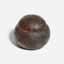 Folk Art, Lidded tobacco box, c. 1970, carved and lacquered wood