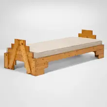 Enzo Mari, Daybed, 1973, stained pine, upholstery