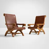 Ricardo Legorreta, Lounge chairs from the Schwab Residential Center, Stanford University, pair, 1997, oak, leather
