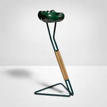 Mathieu Matégot and Georges Jouve, Ash stand, 1951, glazed stoneware, enameled steel, cane