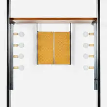 Vanity mirror by George Nelson & Associates, c. 1960, matte chrome-plated steel, enameled aluminum, Alexander Girard Millmosaic fabric, sold Sep 2025